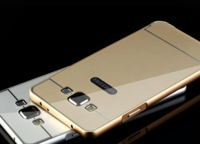 Луксозен алуминиев бъмпър с огледален гръб за Samsung Galaxy A3 A300F златист